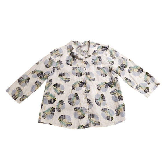 Habitat Clothes to Live In Linen Blouse Top Button Front Floral Women Size Small - Picture 1 of 4